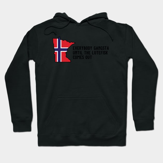 Funny Minnesota Norwegian Flag Lutefis Hoodie by Huhnerdieb Apparel